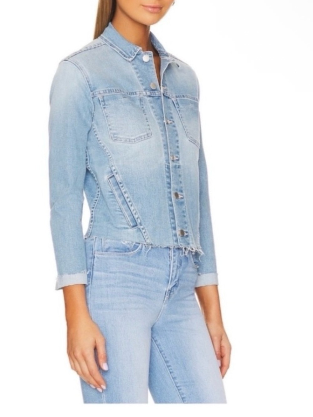L'AGENCE Janelle Denim Slim Raw Jacket Women Size Medium Chic lightweight